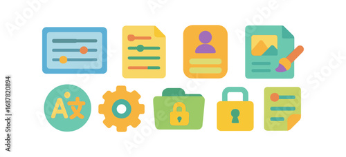 Education, learning flat icon set. study, teaching tools in bright, colorful style