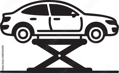 Car On Hydraulic Lift Icon Simple Black Line Illustration Of Vehicle Service Maintenance Garage Equipment For Auto Repair