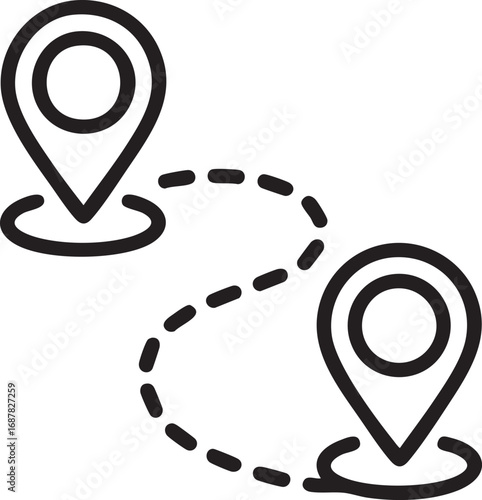 Location Route With Two Map Pins Outline Icon Navigation Travel Path Direction Destination Journey Symbol