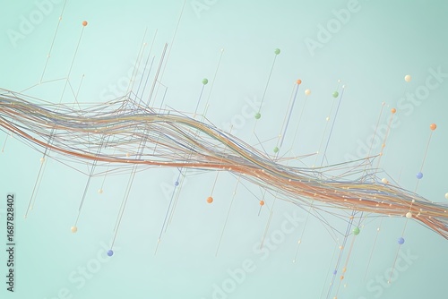 Abstract data visualization flowing lines dynamic digital network connection concept blue green
