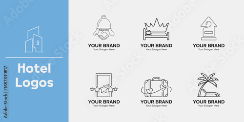 Professional Collection of Hotel Logo Designs Featuring Hospitality, Luxury, and Modern Brand Identity with Travel-Inspired Symbols
