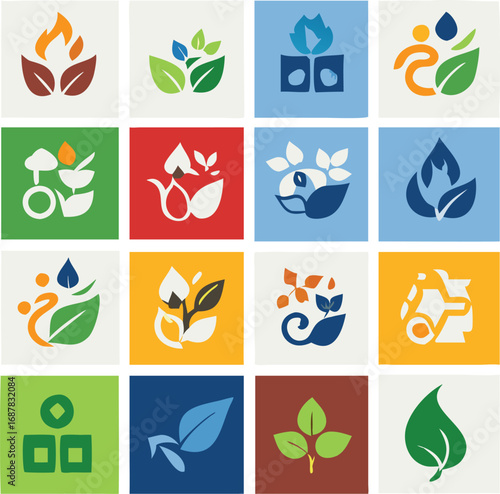 Collection of diverse nature and energy related icons