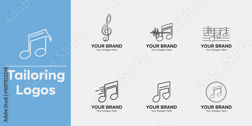 Professional Collection of Tailoring Logo Designs Featuring Musical Notes, Treble Clefs, and Abstract Music-Inspired Brand Identity Concepts