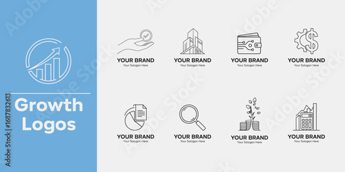 Professional Collection of Growth Logo Designs Representing Development, Progress, and Modern Brand Identity with Abstract Success Symbols