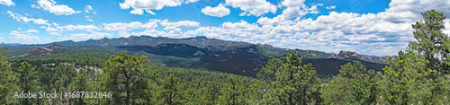 Panorama of the Southern Black Hills, South Dakota landscape -  The area surrounding Mount Rushmore, the Needles, Crazy Horse Monument and Custer State Park
