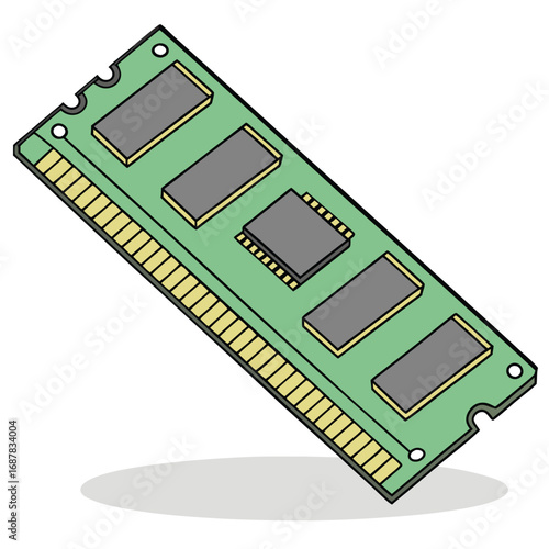 Illustration of a computer ram module with green circuit board