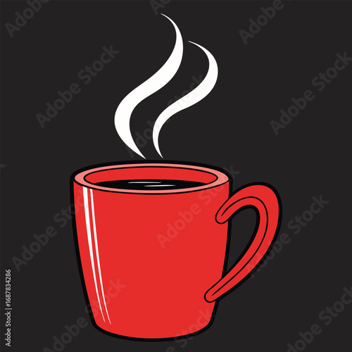 Steaming red coffee mug with dark beverage