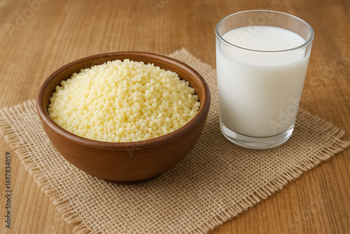 Couscous with leben milk. stock photo