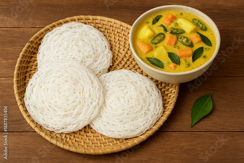 Kerala breakfast Idiyappam or Appam stock photo 