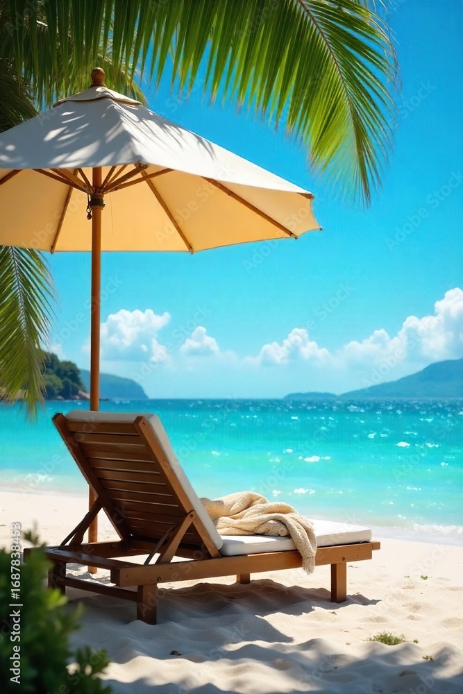 Obraz premium Relax and unwind under a large umbrella on a sunny day Feel the gentle breeze and escape the stress of everyday life Perfect for tranquility, summer vibes, and peaceful moments , beach, heat