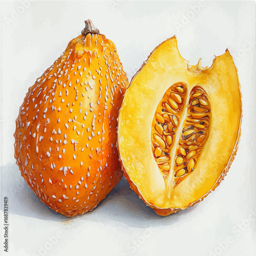 Horned Melon, watercolor painting vector, isolated on a white background.