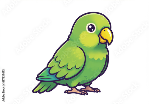 Cute Green Parrot Illustration with Cartoon Style