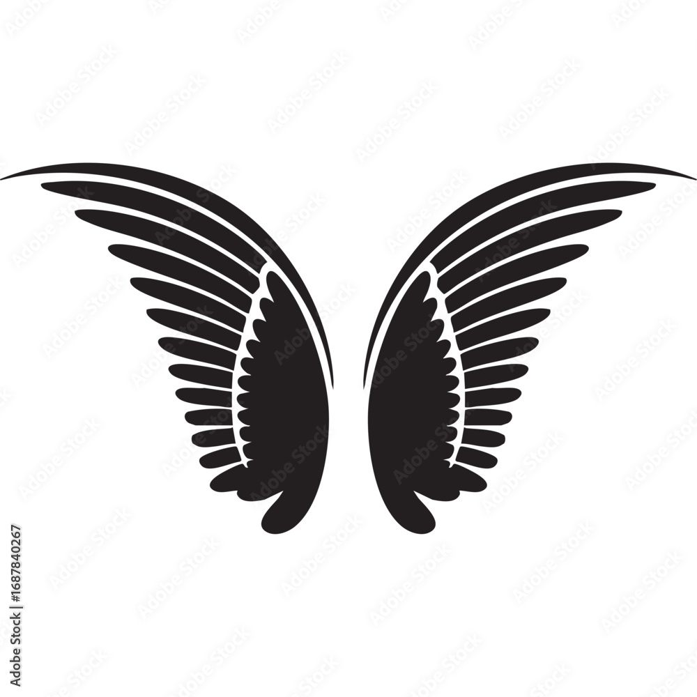 Naklejka premium black wings vector illustration, wings silhouette vector, wings vector on white background