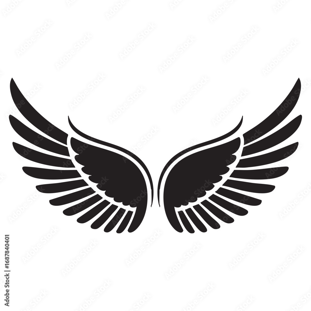 Fototapeta premium black wings vector illustration, wings silhouette vector, wings vector on white background
