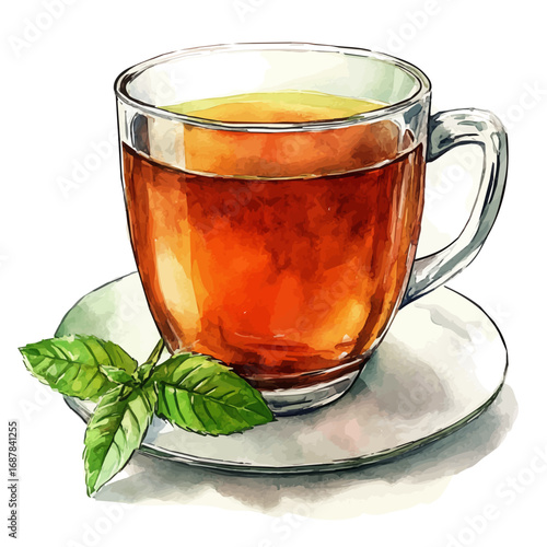 Herbal Tea, watercolor vector, isolated on a white background.