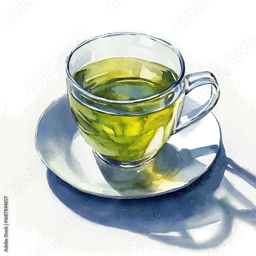 Green Tea, watercolor vector, isolated on a white background.