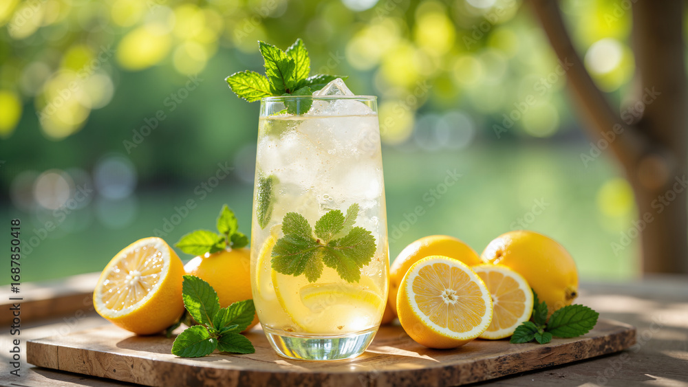 Fototapeta premium glass of lemonade with lime and mint