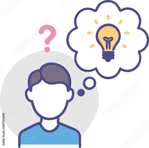 Person thinking about a bright idea and asking questions