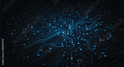 Close-up vector illustration of a futuristic digital grid with interconnected glowing blue nodes and intricate circuit-like lines, creating a sleek, high-tech backdrop for virtual communication.