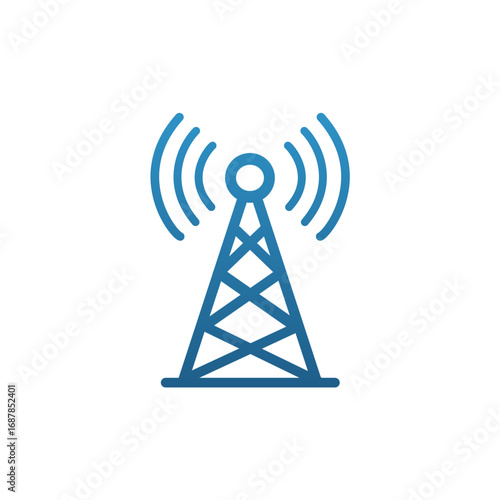 Blue Antenna Tower Icon – Simplified Vector with Signal Waves in Futuristic High-Tech