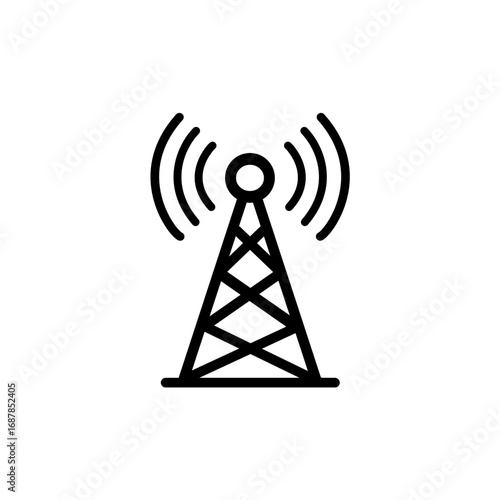 Black Antenna Tower Icon – Simplified Vector with Signal Waves in Futuristic High-Tech