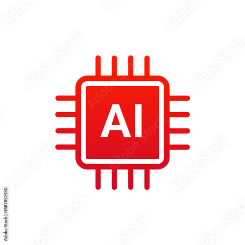 Red AI Microchip Icon