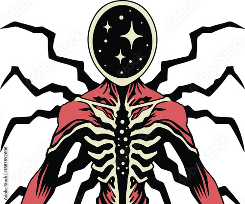 Cosmic Horror Entity with Starry Head and Tentacle-Like Arms

