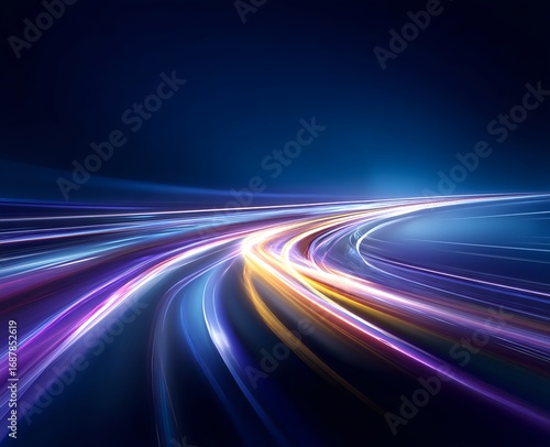 Abstract highway of speed light trails for digital data transfer