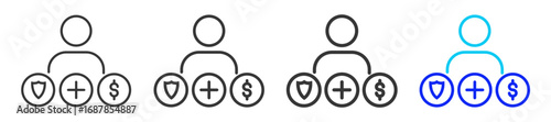 Employee Benefits Icon Set Collection in Creative Outline Style for Business Featuring Multiple Thickness Variations for Career Design Projects and Professional Growth