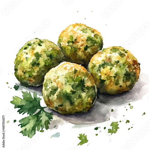 watercolor vector of Falafel, isolated on a white background.