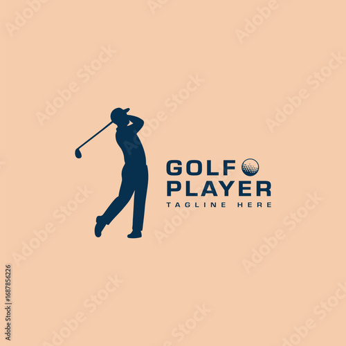 vector illustration of golf player logo template, silhouette of golf player