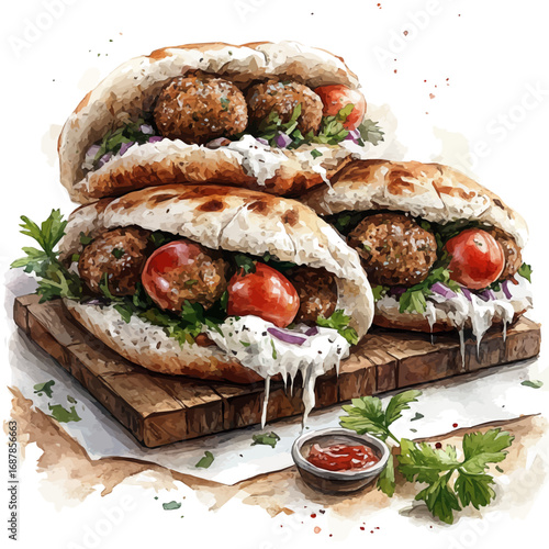 Falafel, watercolor drawing vector, isolated on a white background.