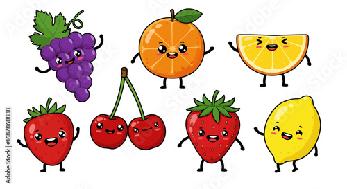 Collection of cute cartoon fruits with happy