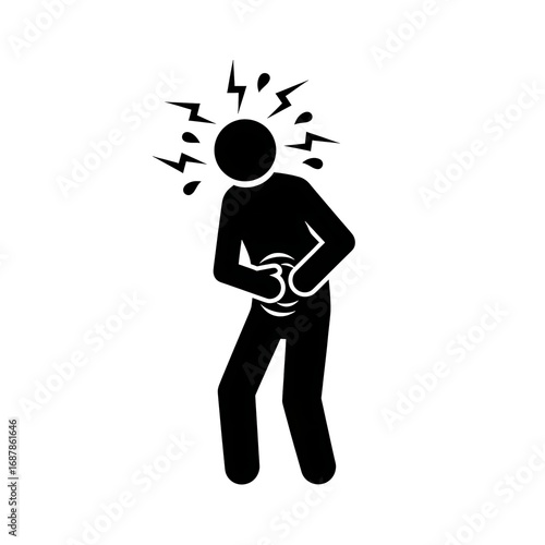 Icon of person with severe abdominal pain and symptoms of extreme discomfort