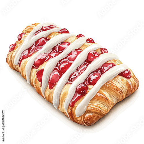 Danish Pastry, watercolor clipart vector, isolated on a white background.