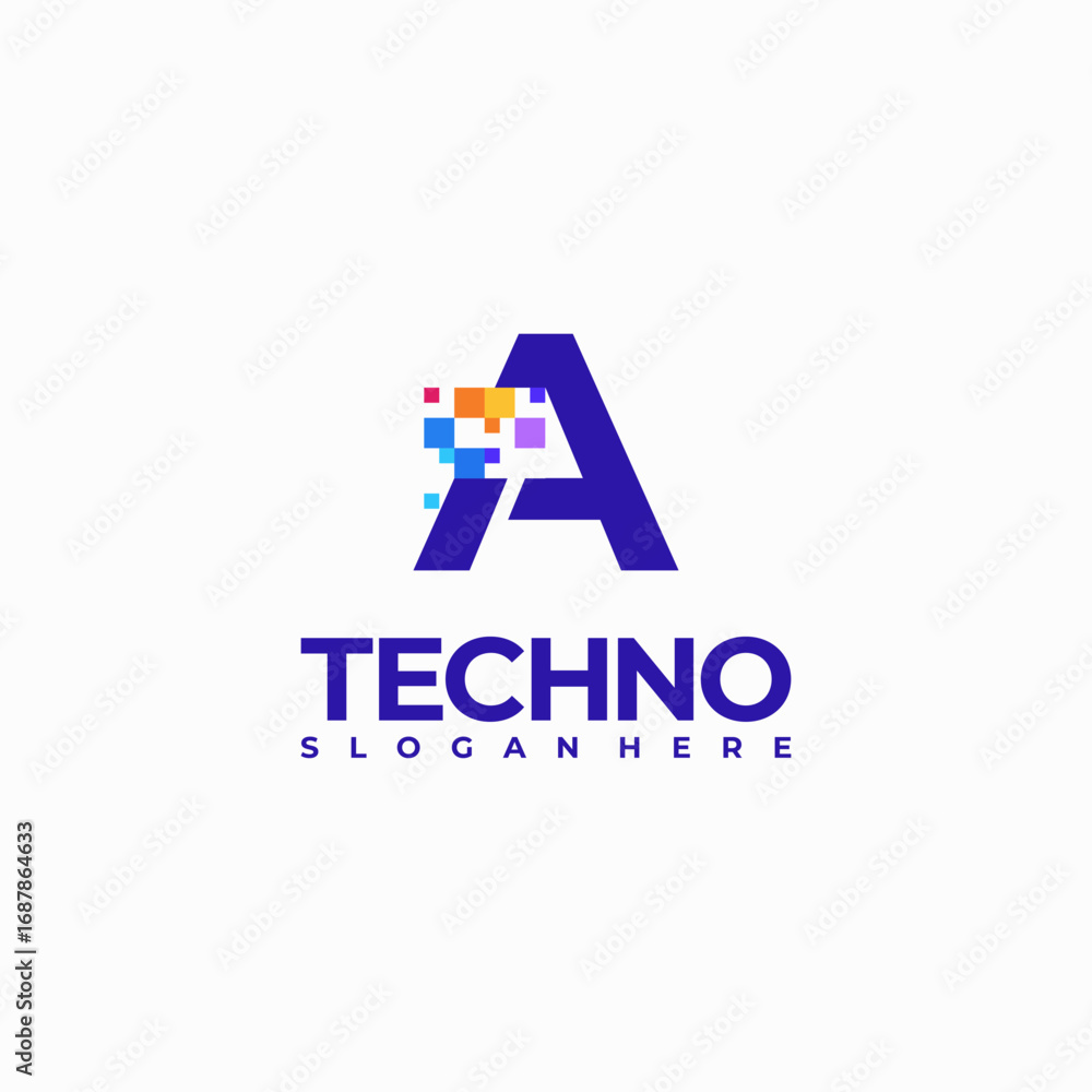 Fototapeta premium A-Pixel Letter Logo Design Template, Pixel Technology logo symbol concept