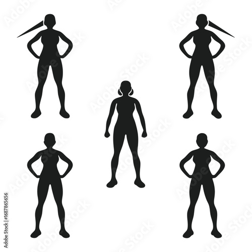 Athletic female figures standing ready female athletes silhouettes