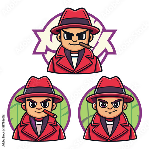 Cartoon gangster mascot illustrations full color vector