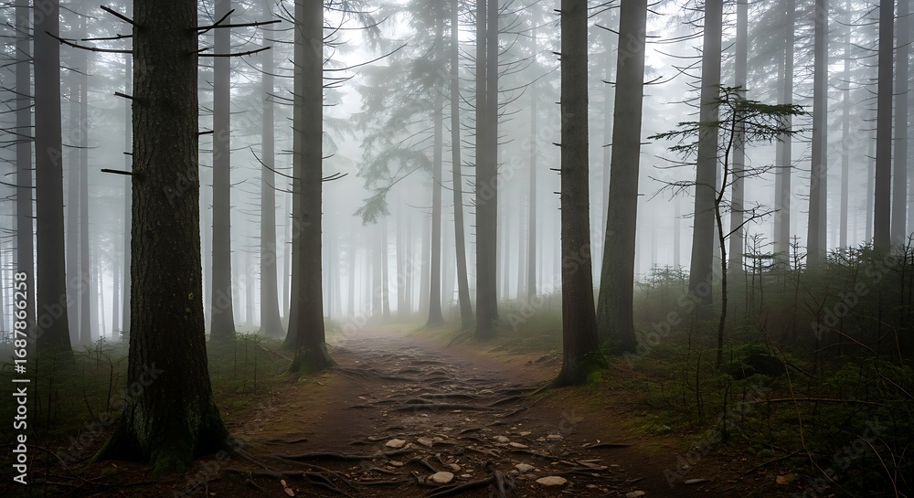 Fototapeta premium Misty Forest Path.