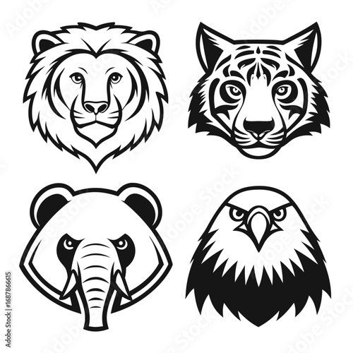 Majestic animal heads lion tiger elephant eagle lion head tiger head