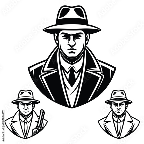 Men in hats and suits with gun male gangster