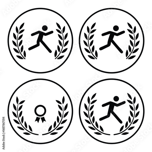 Running man medal laurel wreath icons athlete award