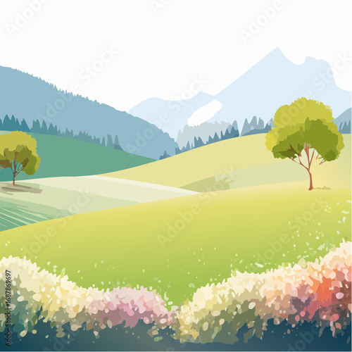 Vector of flower grass or blooming shrub isolated on white background ,watercolor tree elevation for landscape concept,environment panorama scene,eco design,meadow for spri