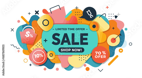 Colorful Abstract Sale Banner with Limited Time Offer and Discounts Promotion