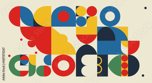 Retro geometric composition with circles, squares, and semicircles offering a nostalgic design