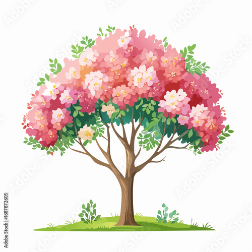 Vector watercolor blooming flower tree or forest side view isolated on white background for landscape and architecture drawing,elements for environment or and garden,botanical for section in .