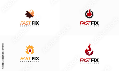 Set of Fast Fix Logo designs concept vector, Fire Service Logo template