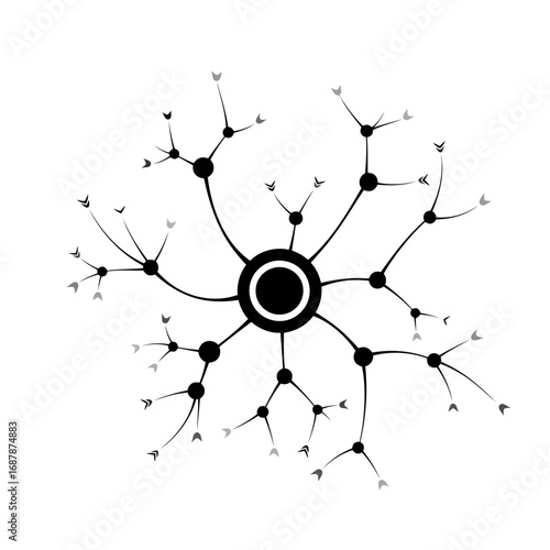 Abstract neural network or branching structure silhouette isolated on white background