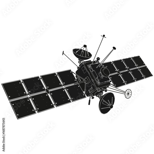 Space probe satellite silhouette isolated on white background