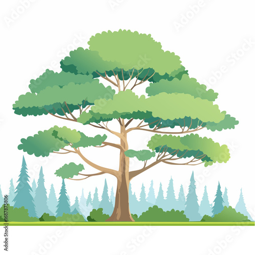 Vector watercolor of pine tree side view isolated on white background for landscape and architecture drawing, elements for environment and garden, painting botanical for section and .